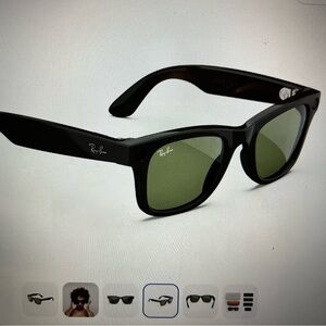 Ray-Ban Black Sunglasses with Green Lenses and Brown Case